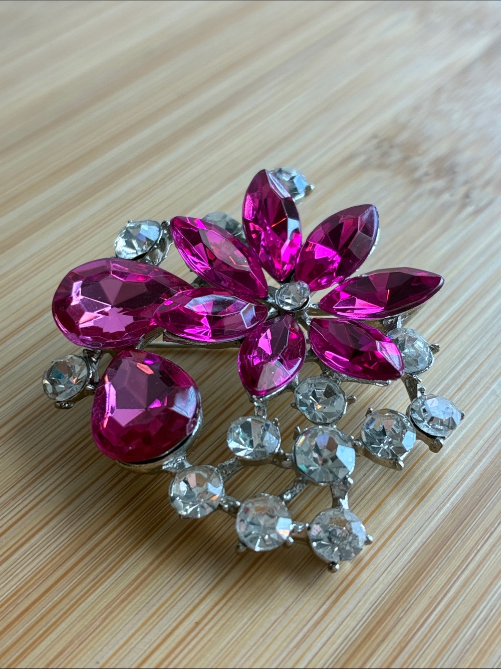Fuchsia Crystal Flower Brooch - Women Jewelry